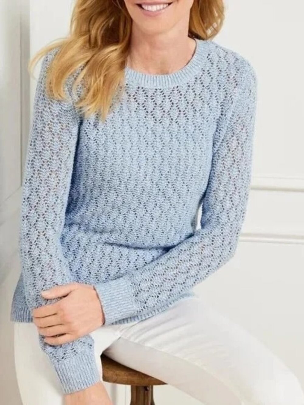 Talbots Pointelle Marl Crewneck Women's Cotton Blend Sweater Size Large - NWT